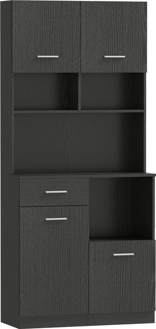 Aosom Küchenschrank Hochschrank mit Soft-Close-Türen und Schublade in Schwarz, B/T/H: 80 x 35 x 180 cm - Bild 1