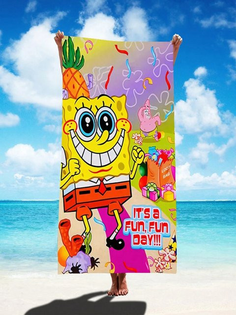 Potdemiel Schwimm-Badetuch mit SpongeBob- und Patrick-Sternmuster in Multicolour, super saugfähig und leicht - Bild 1