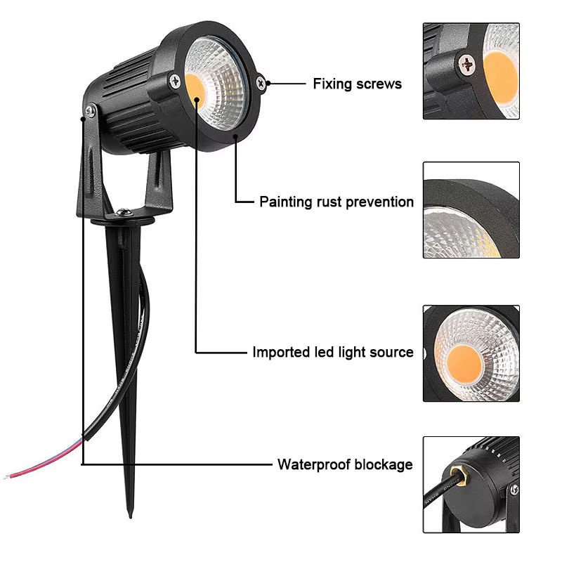 CTEEATE LED COB Garten Strahler mit Ground Spike in Weiß und Schwarz, Warmweiß 3000K, Wasserdichte Outdoor Rasenlampe für Garten und Wege - Bild 2