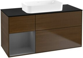V&B Waschtischunterschrank Finion in Anthrazit mit Walnuss Furnier, B/T: 120 x 60 cm - Bild 1