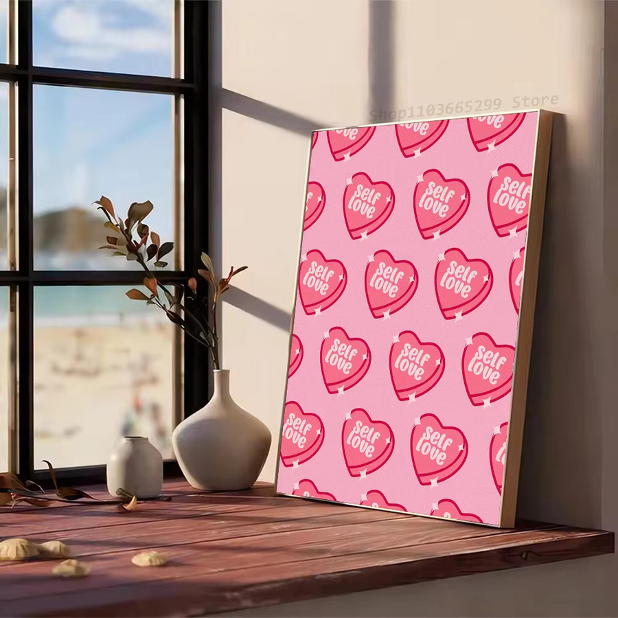Potdemiel Bauhaus Wandkunst Leinwanddruck Rosa Liebesherz und Spielkarten Poster - Bild 2