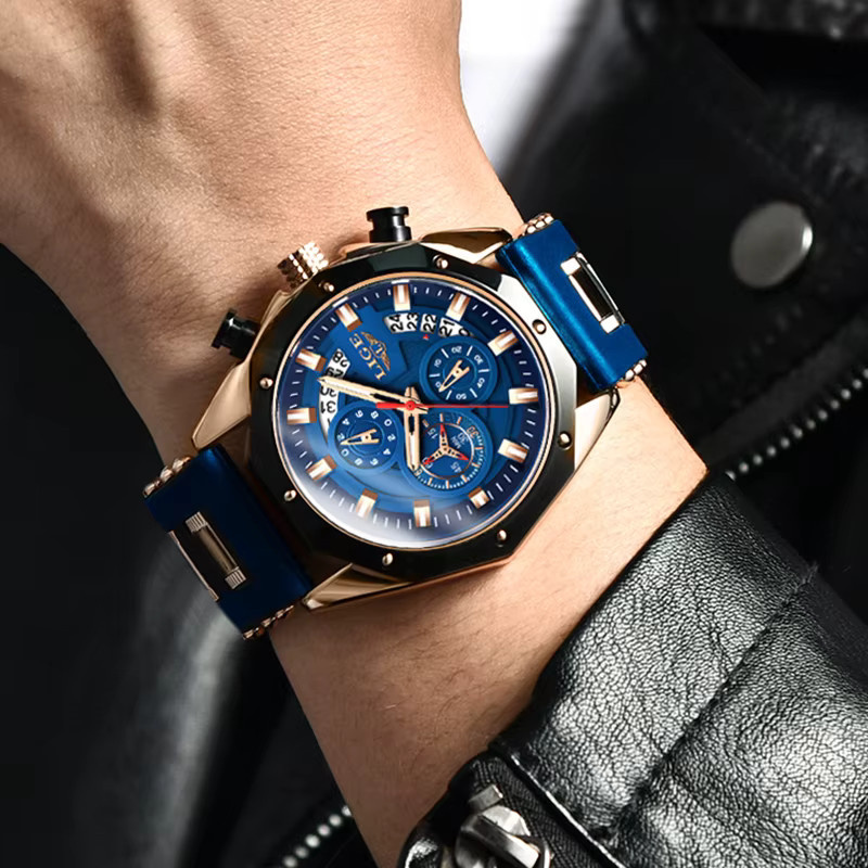 LIGE Armbanduhr Chronograph, Quarz, Silikon, Schwarz, Herren - Bild 4