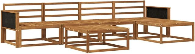 vidaXL Outdoor-Sofagarnitur aus Akazie Massivholz in Braun, 6-teiliges Set mit Tisch, Mittelsofas, Fußhocker und Armlehnen im modernen Latten-Design - Bild 1