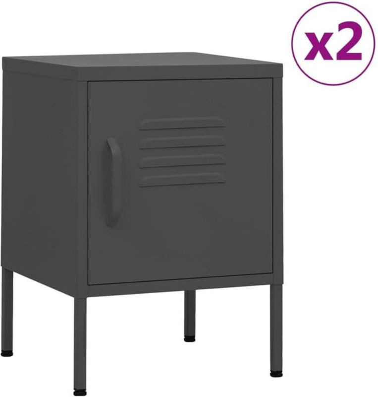 Set aus 2 Nachttischen von vidaxl im Industrial Design aus Stahl, Anthrazit, B/T/H: 35 x 35 x 51 cm - Bild 1
