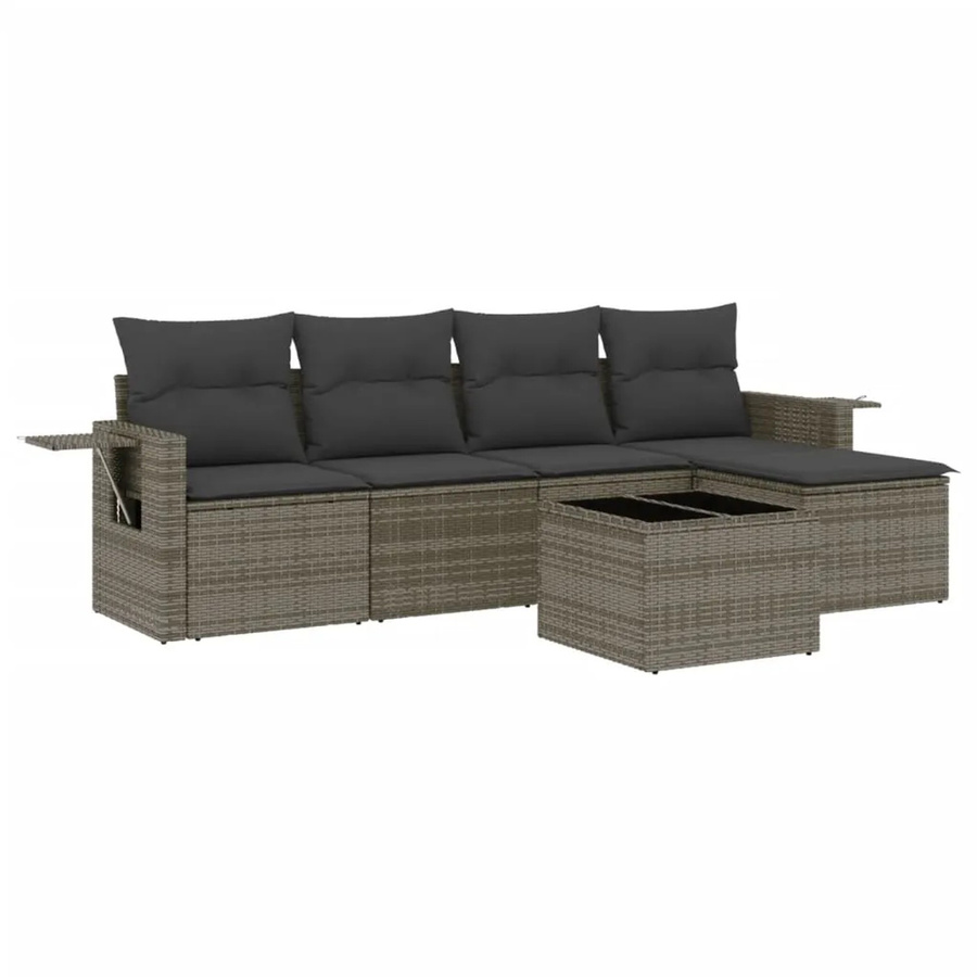 vidaXL 6-teilige Garten-Sofagarnitur aus grauem Poly-Rattan mit Kissen und pulverbeschichtetem Stahlgestell - Bild 2