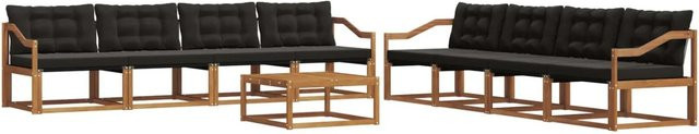 vidaXL Outdoor-Sofagarnitur 9-tlg. aus massivem Akazienholz und Textilene in Natur und Schwarz mit Kissen und Tisch - Bild 1
