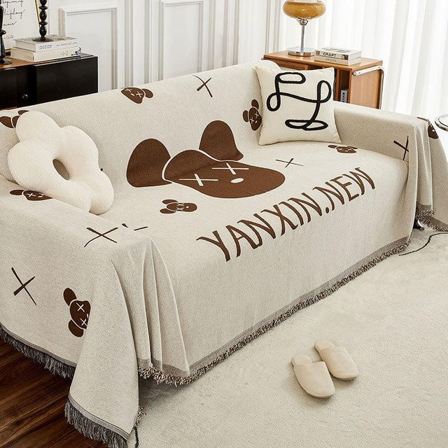 Universeller Chenille Sofabezug für alle Jahreszeiten in Beige und Braun, B/T: 180 x 130 cm - Bild 1