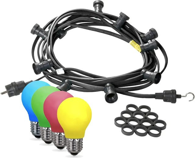 Satisfire Illu Partylichterkette mit 20 bunten LED Tropfenlampen, Schwarz, 10 m Länge, wetterfest IP44 für Außenbereich und Biergarten - Bild 1