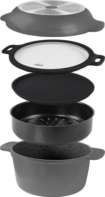 STONELINE Koch- und Back-Set 5-teilig mit Deckeln und Dampfeinsatz, Schwarz, Antihaftbeschichtung - Bild 1