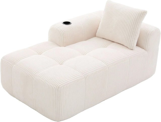 PXloue Liegesessel aus Cord in Beige mit Getränkehalter und Seitentasche - Bild 1
