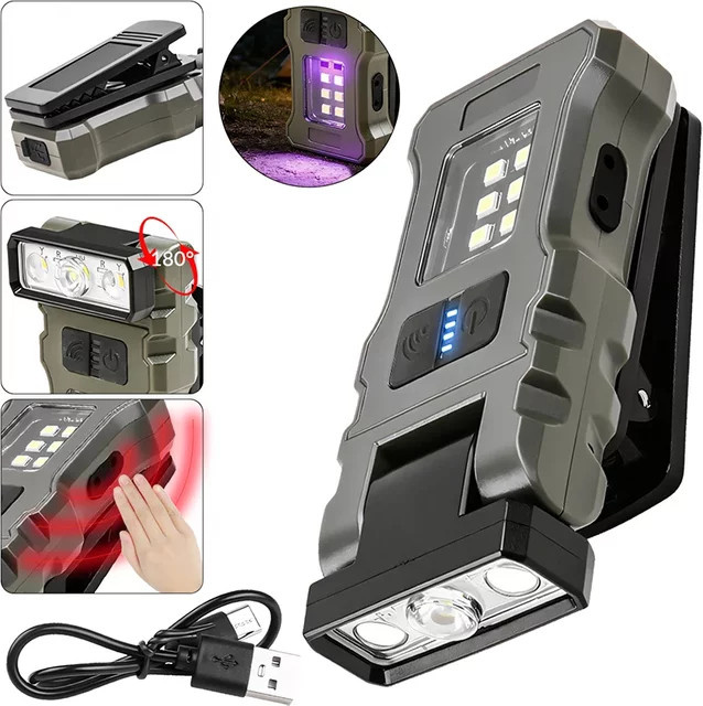 JIASHUAIXIN LED Hochleistungs-Arbeitsleuchte mit Clip und 180 Grad Drehbarkeit, violette Warnleuchte für Notfälle und Angeln, Schwarz - Bild 1