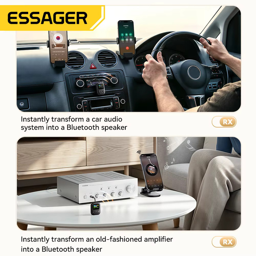 Essager Bluetooth 6.0 Audio-Empfänger und Sender mit Mikrofon und LCD-Display, 3,5-mm-Klinke, Schwarz - Bild 5