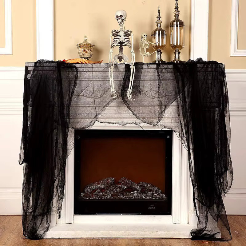 EH-LIFE Halloween Grusel-Gaze in Schwarz für Horror-Dekorationen, B: 490 cm, H: 200 cm - Bild 1