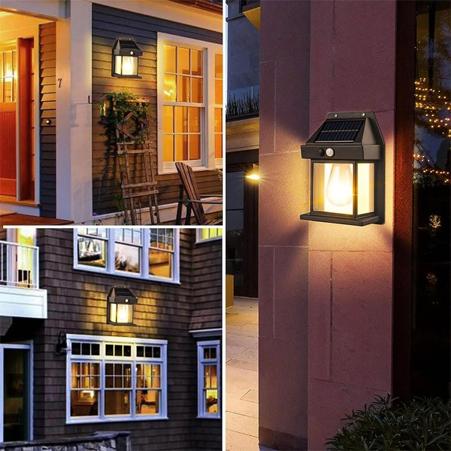 Meiteai-Home LED Solar Wandleuchte mit Bewegungssensor, Wasserdichte Außenleuchte IP65 für Garten und Haus, Warmweißes Nachtlicht in Schwarz - Bild 6