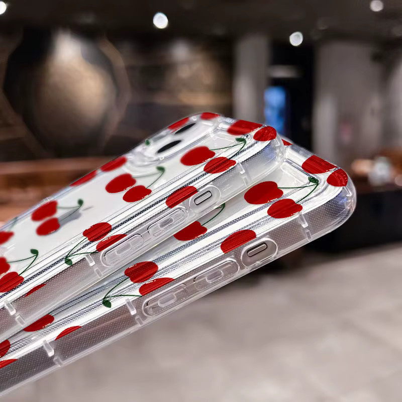 Transparente Silikon Handyhülle mit Cherry-Design für iPhone Modelle von SE 2020 bis iPhone 15 Pro Max von AKABEILA - Bild 3