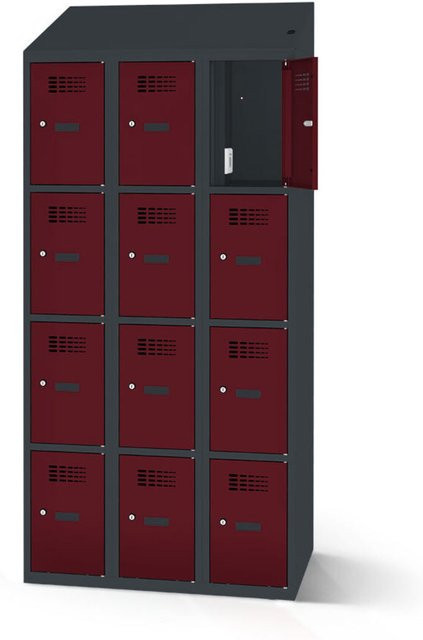 rotstahl Fächerschrank mit Ladefunktion und 12 Fächern in Bordeaux mit anthrazitgrauem Korpus, Breite: 90 cm, Höhe: 200 cm - Bild 1
