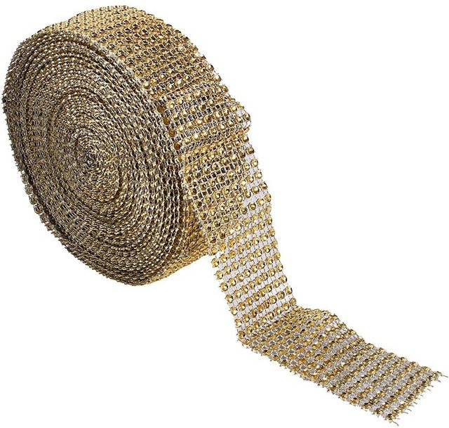 CosyHome Diamantnetzband mit Strass und Kristallen in Gold und Beige, 9 Yard für Hochzeiten und Dekoration - Bild 1