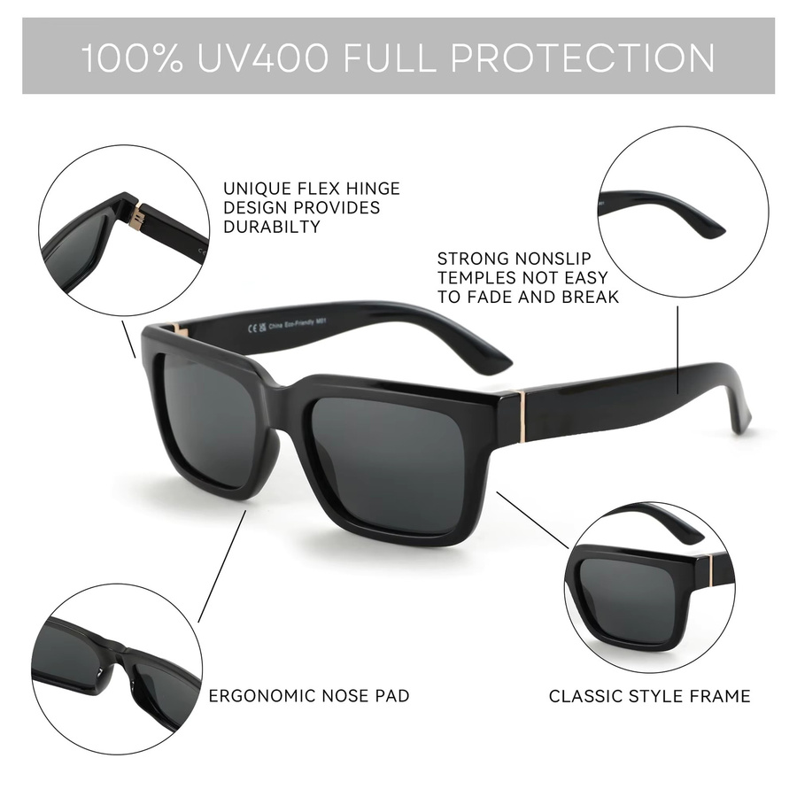 ZENOTTIC Sonnenbrille, rechteckig, Vollrand, Kunststoff, schwarz, Unisex - Bild 2