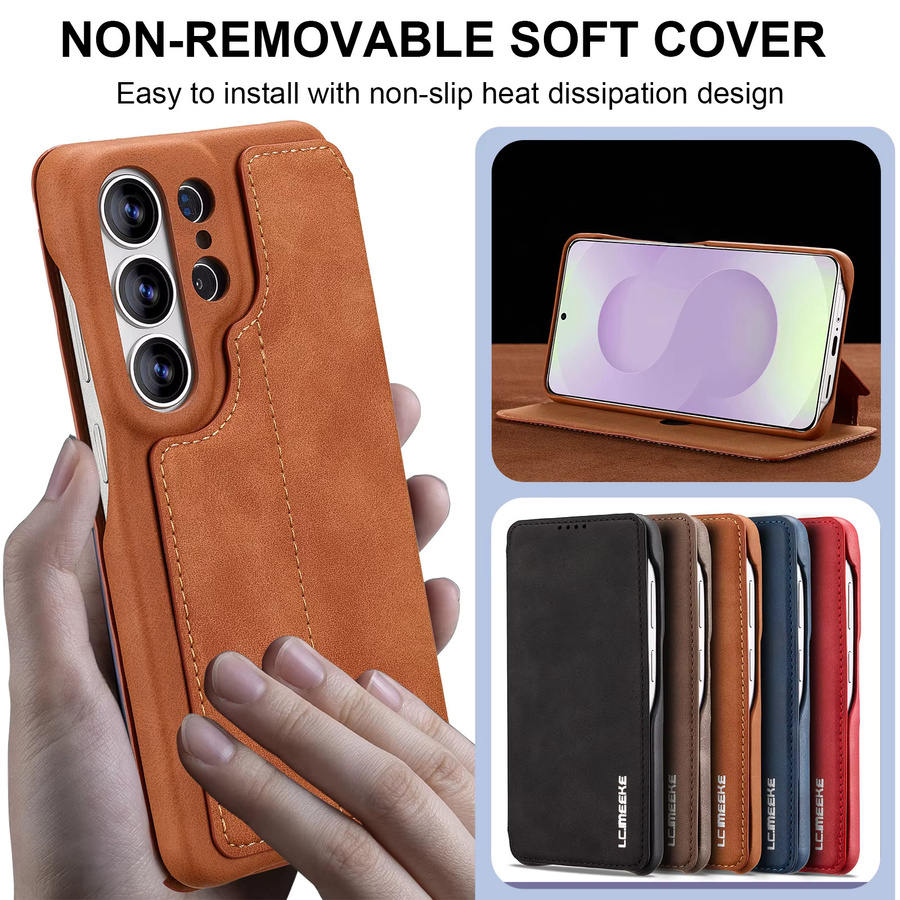 Luxuriöse Lederhülle mit magnetischem Kartenfach und Standfunktion für Samsung Galaxy S26 Ultra, S25 Plus, S24 und S23 in Braun - Bild 6
