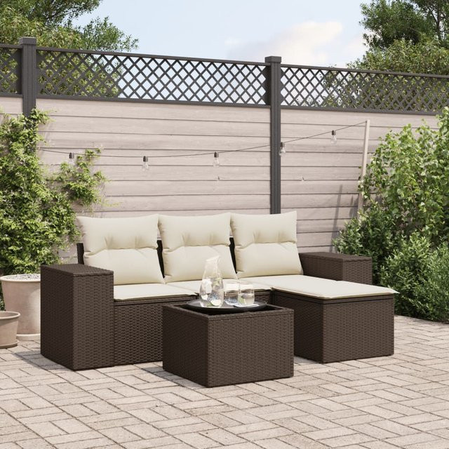 vidaXL 5-tlg. Garten-Sofagarnitur aus Polyrattan in Braun mit UV-beständigen Kissen und pulverbeschichtetem Stahlgestell - Bild 3