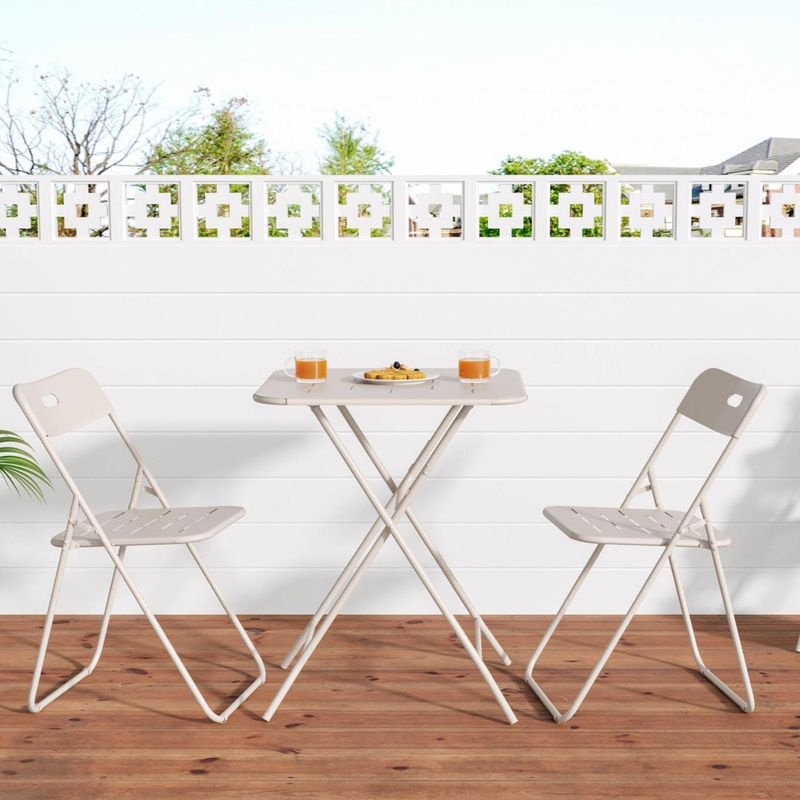 3-teiliges klappbares Bistro-Set aus Stahl in Beige für Garten, Balkon und Terrasse - Bild 2
