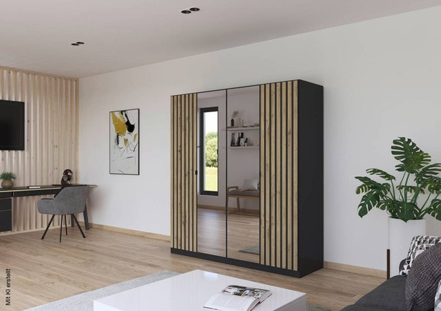 Kleiderschrank Genua von poco in Grau Eiche, B/H/T: 181 x 197 x 54 cm - Bild 1