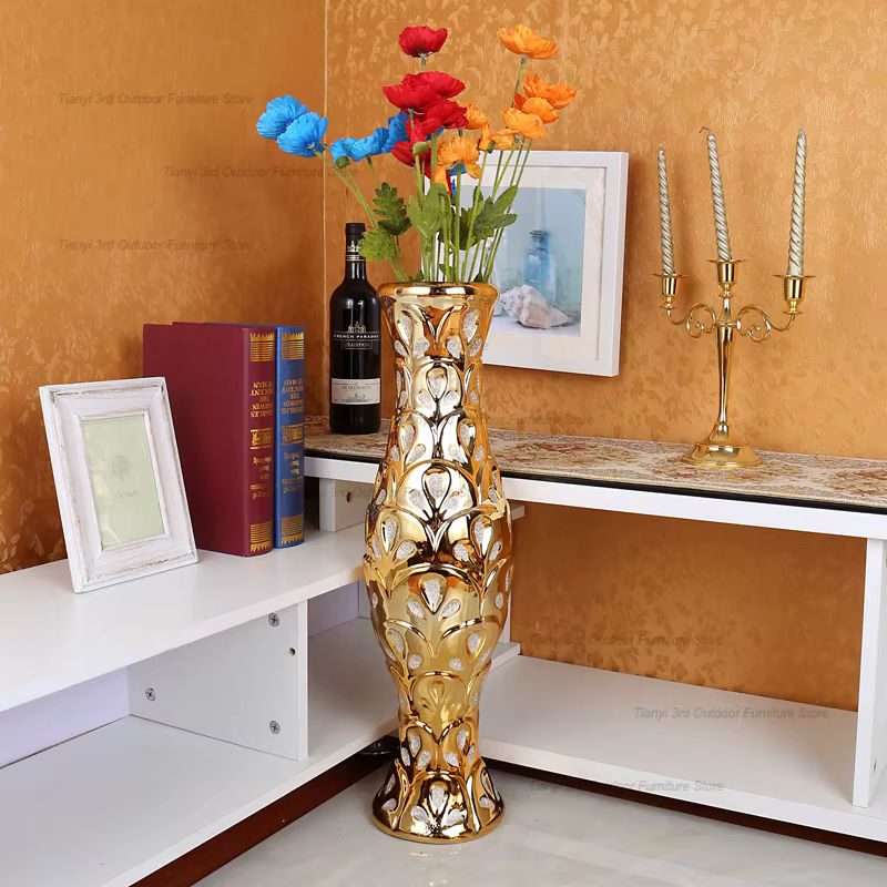 FYVS Goldene Keramikvase im modernen nordischen Design für Schnittblumen und Dekoration - Bild 2