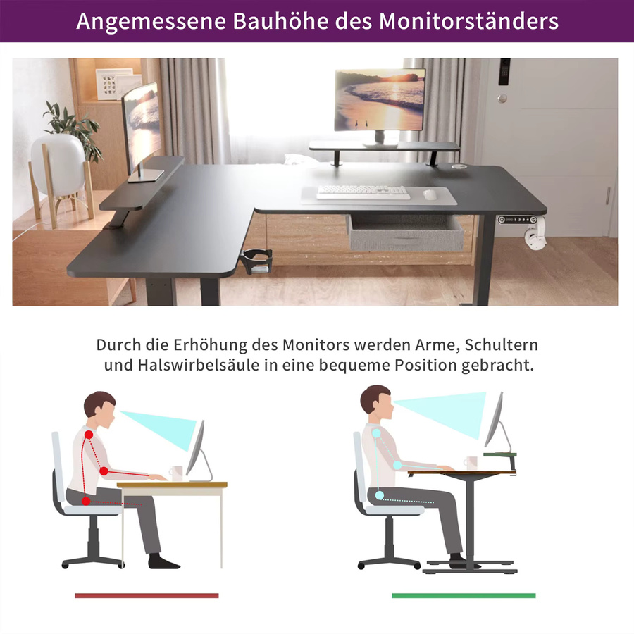 Radlove Elektrisch Höhenverstellbarer L-Schreibtisch in Schwarz, Eckschreibtisch für Home Office mit 160 cm Breite - Bild 6
