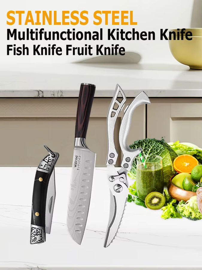 WXCOO 5-teiliges Edelstahl-Messerset mit Santoku-Messer, Fischmesser und Schere im japanischen Stil - Bild 3