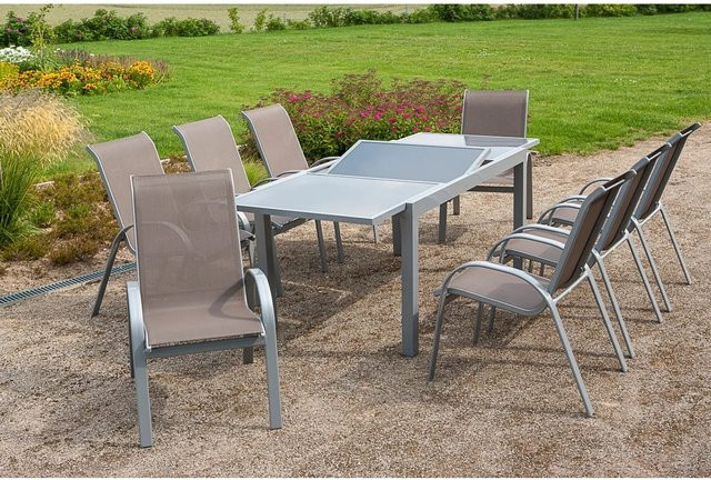 Merxx Gartenmöbel-Set Amalfi 9-tlg. aus Aluminium in Taupe und Grau mit Ausziehtisch B: 240 cm, T: 100 cm, H: 75 cm - Bild 1