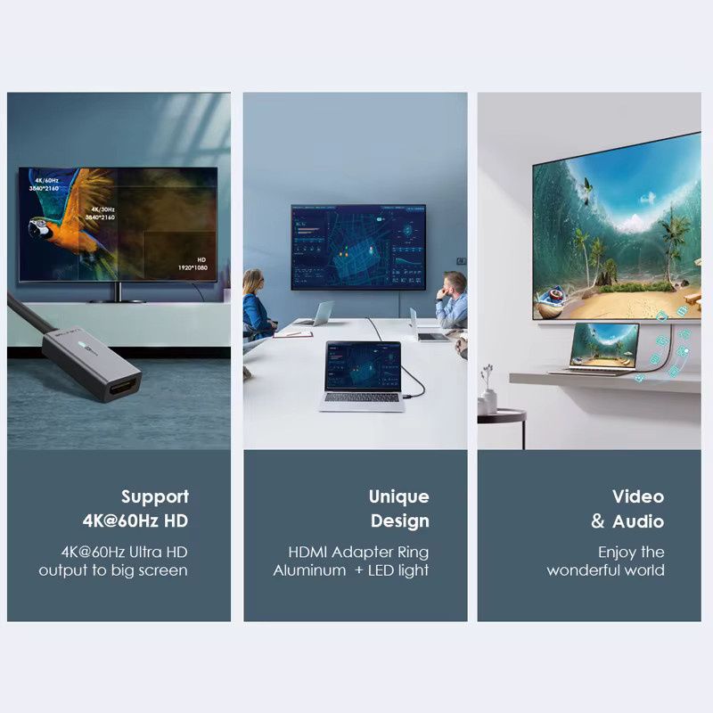 CABLETIME Mini DisplayPort zu HDMI Adapter in Grau für 4K@60Hz Datenübertragung und Synchronisation - Bild 4