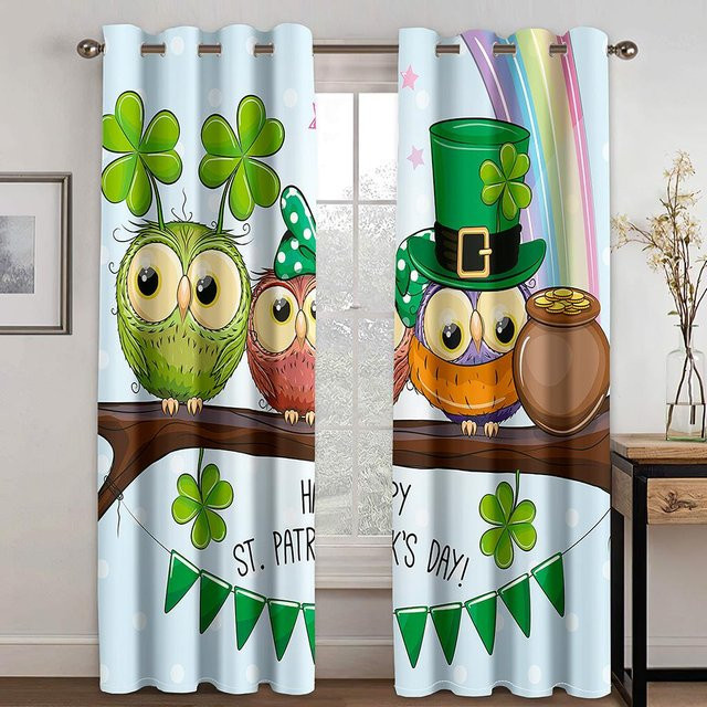 2er-Set Fensterdekoration mit 3D-Vogelillustration in Grün und Multicolour, halbtransparentes Polyester-Vorhangset für Kinderzimmer, Schlafzimmer oder Balkon, Breite: 50 cm, Höhe: 130 cm - Bild 1