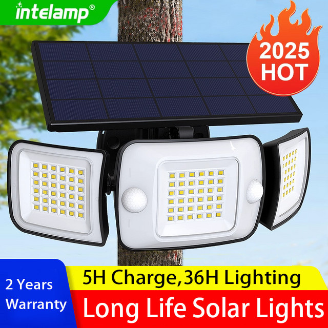 Intelamp Solar-LED Außenlampe mit Bewegungssensor, 1200 Lumen, Wasserdicht, Schwarz - Bild 1