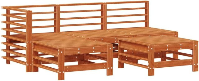 vidaXL Garten-Lounge-Set aus massivem Kiefernholz in Braun, 5-teiliges modernes Outdoor-Möbelset mit wetterfesten Kissen - Bild 1