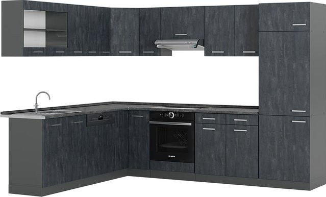 Vicco R-Line Eckküche in L-Form in Schwarz Beton und Anthrazit mit Arbeitsplatte B/T/H: 287 x 227 x 60 cm - Bild 1
