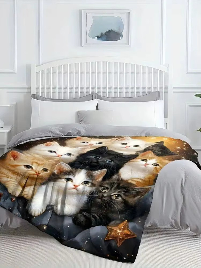 VIKAMA Kuschelige Katze-Sternenhimmel-Decke in Multicolour, weich und hautfreundlich, B/H: 90 x 75 cm - Bild 5