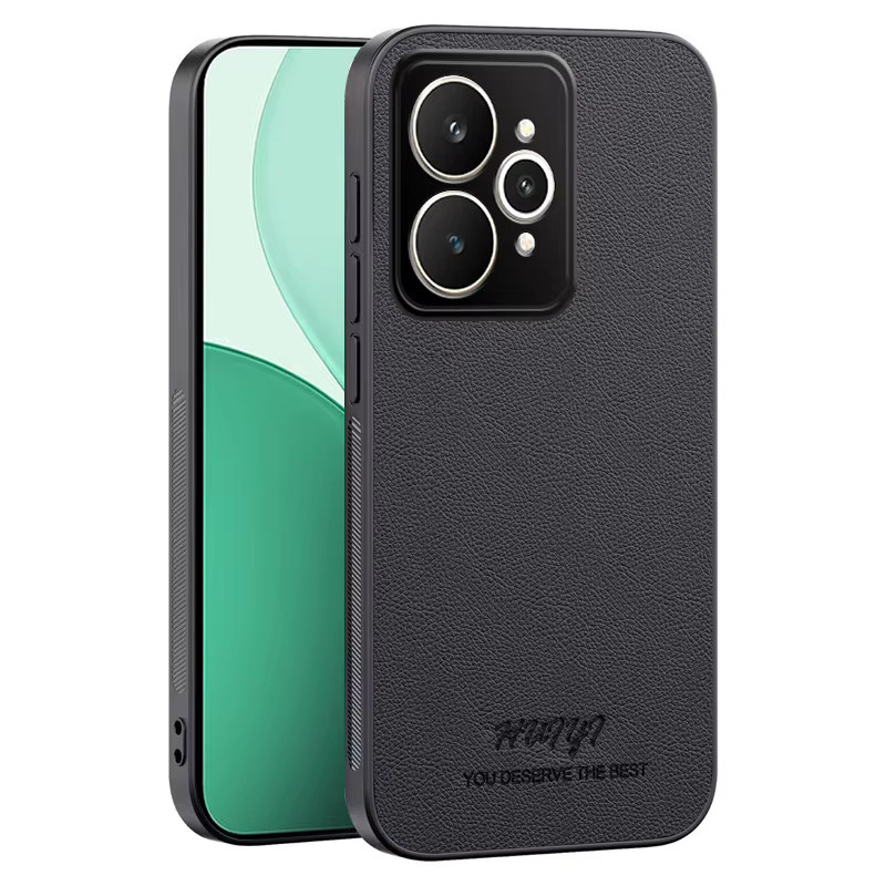 Clucy Silikon Schutzhülle mit matter Litschi-Ledertextur für Realme 15 14 13 12 Pro Plus in Schwarz und Weiß - Bild 3