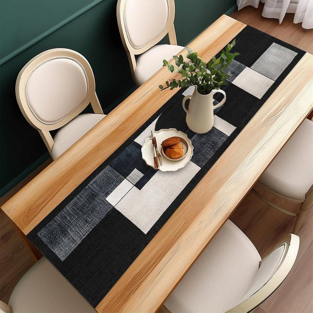 JINGYUE Pet Tischläufer mit geometrischem Grafikdesign in Braun und Schwarz, B/H: 40 x 140 cm - Bild 1