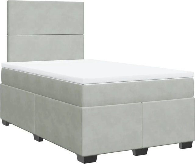 vidaXL Boxspringbett mit Matratze in Hellgrau aus Samt, Hybrid-Design mit Taschenfederkern, B/T: 120 x 200 cm - Bild 1