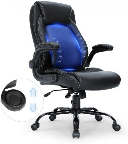 VEVOR Executive Office Chair aus schwarzem PU-Leder mit ergonomischer Lordosenstützung, hoher Rückenlehne und gepolsterten hochklappbaren Armlehnen - Bild 1