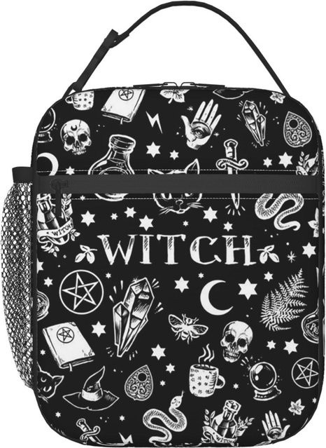 Isolierte Lunchtasche mit Totenkopf Katze und Mond im gotischen Design von Fancy Style Studio, Schwarz - Bild 1