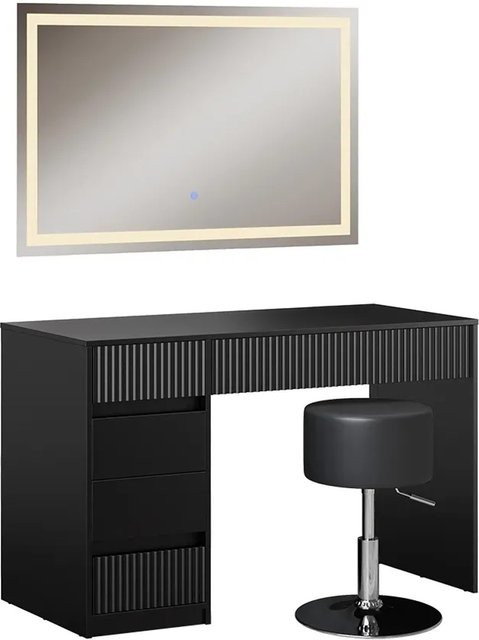 Vicco Schminktisch Omira Schwarz mit LED-Spiegel und Hocker, Breite: 120 cm, Tiefe: 55 cm, Höhe: 76 cm - Bild 2