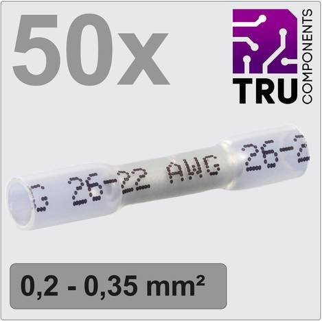 TRU COMPONENTS TC-12888396 Stoßverbinder mit Schrumpfschlauch, 0.2mm² und 0.35mm², vollisoliert, Farbe: Weiß/Transparent, 50 Stück - Bild 1