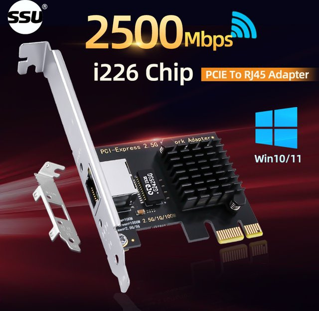 Intel I226 PCIe Netzwerkadapter 2,5G Gigabit Ethernet RJ45 LAN-Controller in Schwarz für PC (Windows 10/11) - Bild 1