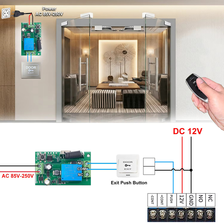 QIACHIP 433 MHz Trockenkontaktschalter Fernbedienung mit 10A 1CH Relaismodul Empfänger und Sender für Licht und Motor AC110V 220V - Bild 4