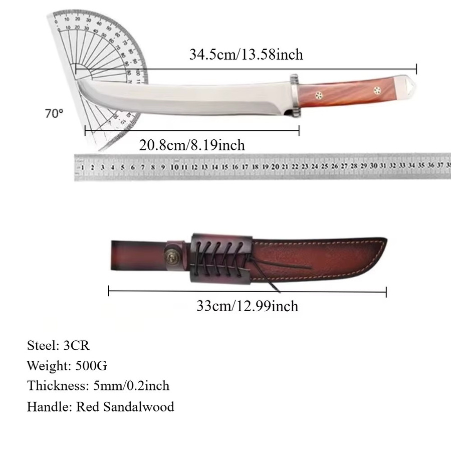 PLYS Japanisches Fleischermesser mit Edelstahlklinge und braunem Holzgriff - Bild 6