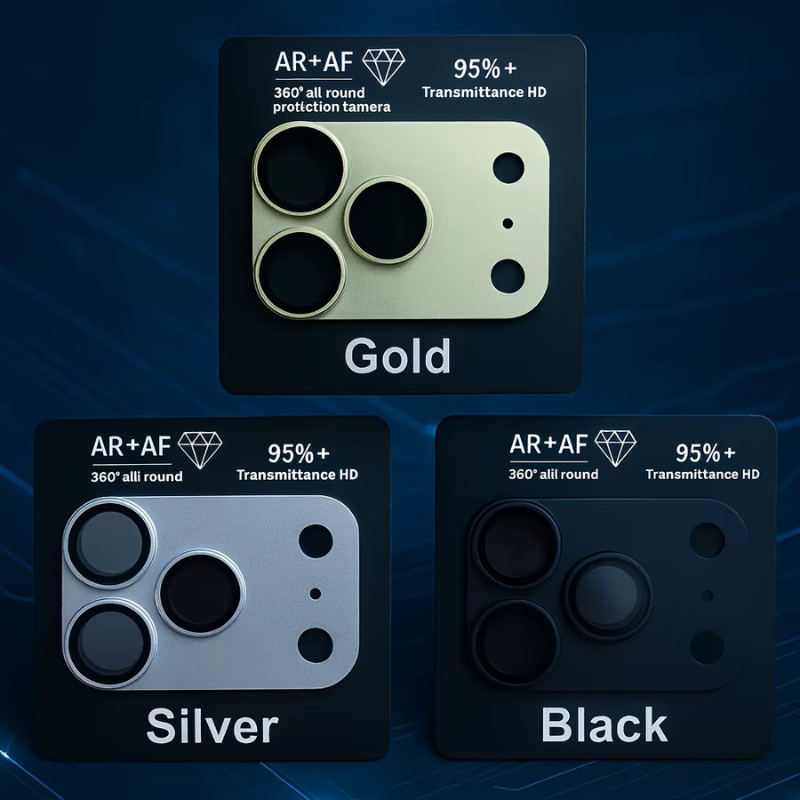 AR+AF HD Kameraschutz für iPhone 17 Pro Max und iPhone 17 Pro von Apple mit Aluminium-Metallring in Silver, kratzfeste Objektivschutzfolie aus gehärtetem Glas, 1 Set - Bild 2