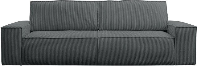 Vente-unique Schlafsofa Amelia in Anthrazitgrau mit Cord-Bezug und Armlehnen, Breite: 257 cm - Bild 1