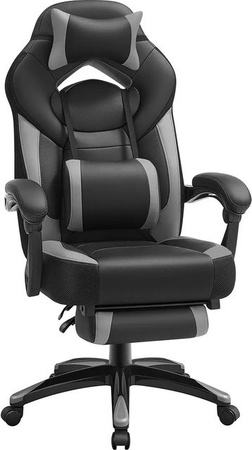 SONGMICS Gamingstuhl Ergonomisch in Grau-Schwarz mit Kopfstütze und Armlehnen
