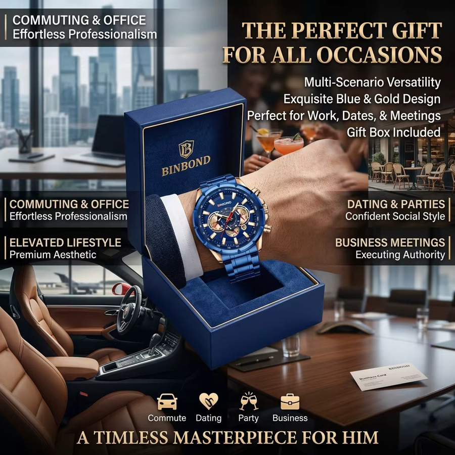BINBOND Chronograph, Quarz, Edelstahl, Blau, Herren - Bild 4
